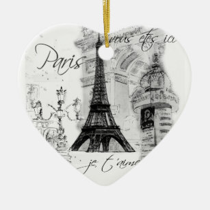Paris Eiffel Tower Black & White Scene Keramik Ornament