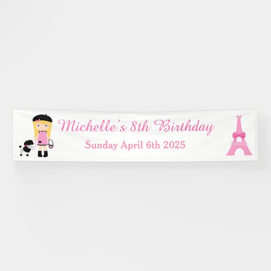 Paris Eiffel Tower Blonde Girl Banner (Horizontal)