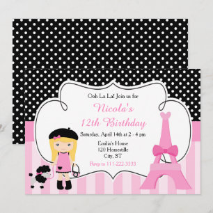 Paris Eiffel Tower Blonde Girl Birthday Party Einladung