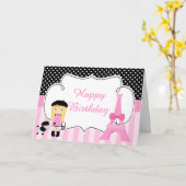 Paris Eiffel Tower Blonde Girl Karte (Gelbe Blume)