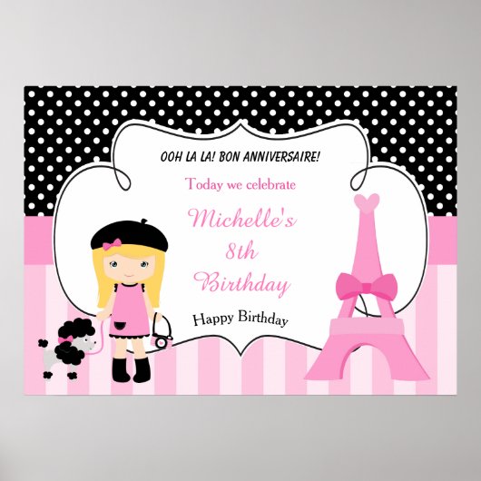 Paris Eiffel Tower Blonde Girl Poster (Vorne)