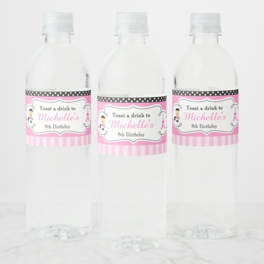 Paris Eiffel Tower Blonde Girl Wasserflaschenetikett (Flaschen)