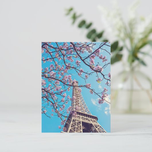 Paris Eiffel Tower Blooms im Springtime Postcard Postkarte (Stehend Vorderseite)