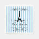 Paris Eiffel Tower Blue Streifen Brautparty Serviette (Vorderseite)