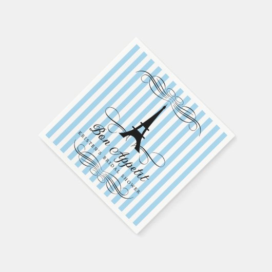 Paris Eiffel Tower Blue Streifen Brautparty Serviette (Ecke)