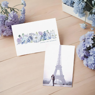 Paris Eiffel Tower Blue Watercolor Florals Wedding Dankeskarte