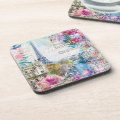 Paris Eiffel Tower Blume Collage Getränkeuntersetzer (Linke Seite)