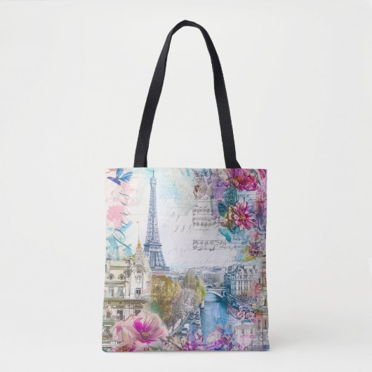 Paris Eiffel Tower Blume Collage Tasche (Vorderseite)