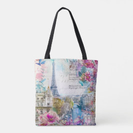 Paris Eiffel Tower Blume Collage Tasche