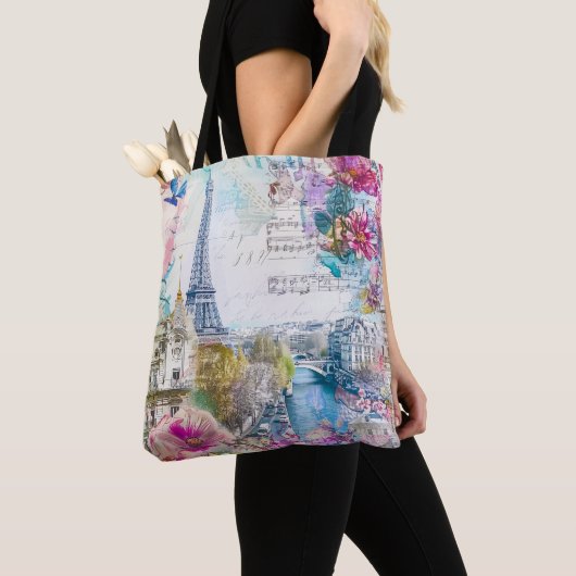 Paris Eiffel Tower Blume Collage Tasche (Von Nahem)