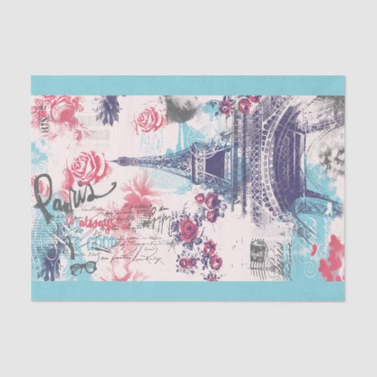 Paris Eiffel Tower Blumenzettel Seidenpapier (Vorderseite)