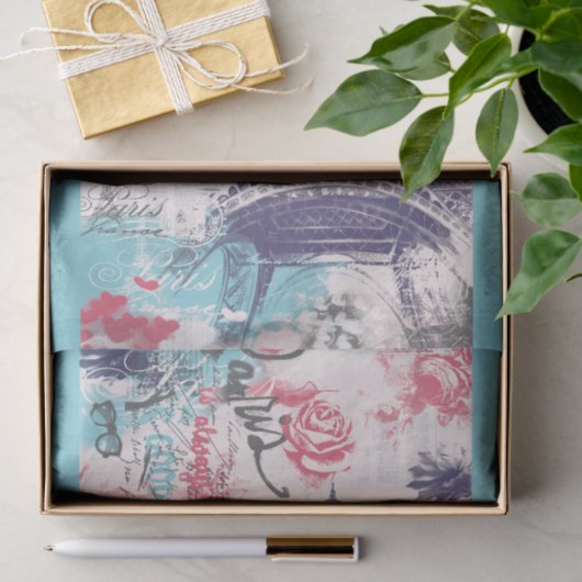 Paris Eiffel Tower Blumenzettel Seidenpapier (Geschenk)