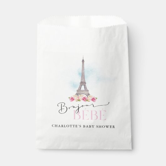 Paris Eiffel Tower Bonjour Baby Dusche Gefallen Ta Geschenktütchen (Vorderseite)