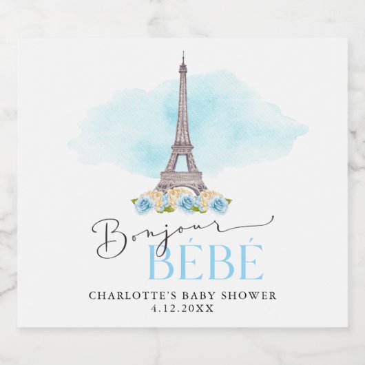 Paris Eiffel Tower Bonjour Baby Sparkling Wine Lab Schaumweinetikett (Einzelnes Label)