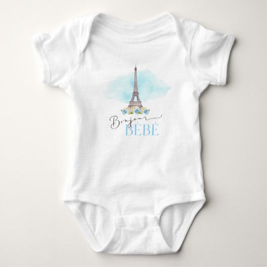 Paris Eiffel Tower Bonjour Bébé Baby Bodysuit Baby Strampler (Vorderseite)