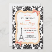 Paris Eiffel Tower Bow Peach Birthday Invite Einladung (Vorderseite)
