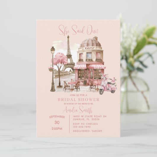Paris Eiffel Tower Brautparty Einladung (Stehend Vorderseite)