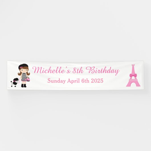 Paris Eiffel Tower Brünett Girl Banner (Horizontal)