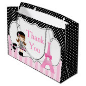 Paris Eiffel Tower Brünett Girl Große Geschenktüte (Rückseite Schrägansicht)