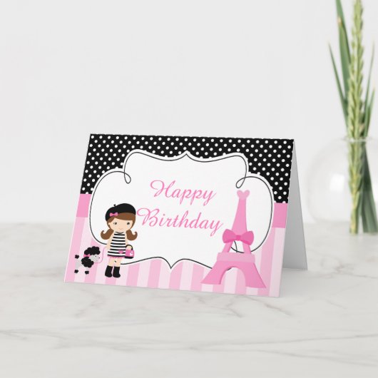 Paris Eiffel Tower Brünett Girl Karte (Vorderseite)