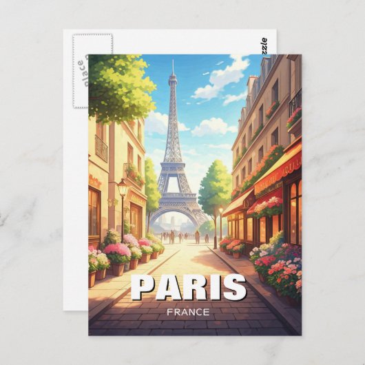 Paris Eiffel Tower Café Postkarte (Vorne/Hinten)