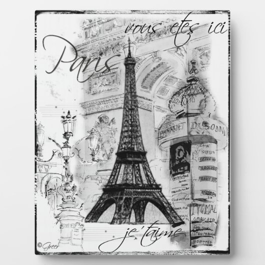 Paris Eiffel Tower Collage Black & White Szene Fotoplatte (Vorderseite)