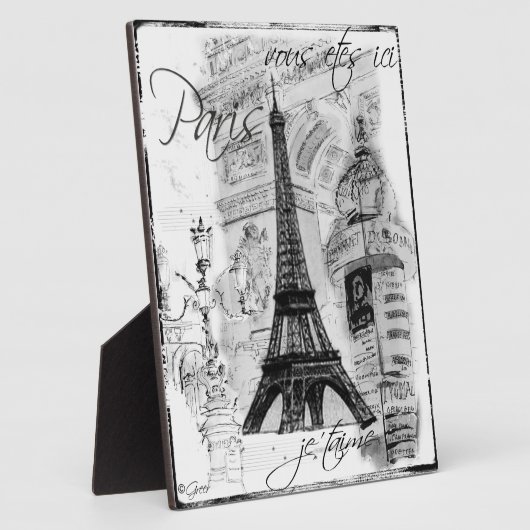 Paris Eiffel Tower Collage Black & White Szene Fotoplatte (Seite)