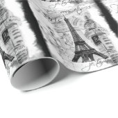 Paris Eiffel Tower Collage Schwarz-Weiß Geschenkpapier (Rolleneckpunkt)