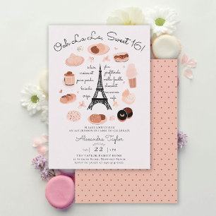 Paris Eiffel Tower Desserts Rosa Blush Sweet 16 Einladung