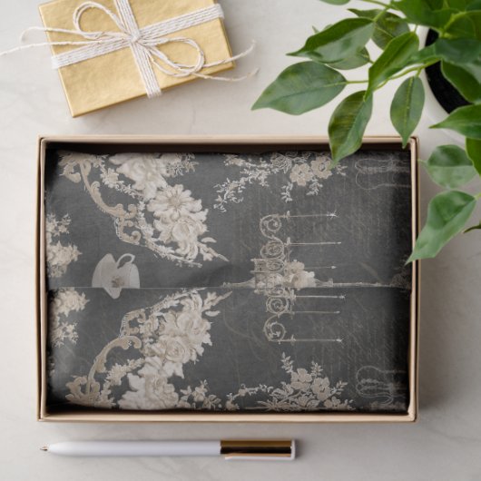 Paris Eiffel Tower Flora Ephemera Script Decoupage Seidenpapier (Geschenk)