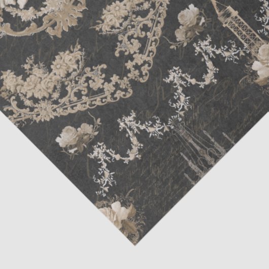 Paris Eiffel Tower Flora Ephemera Script Decoupage Seidenpapier (Ausschnitt)