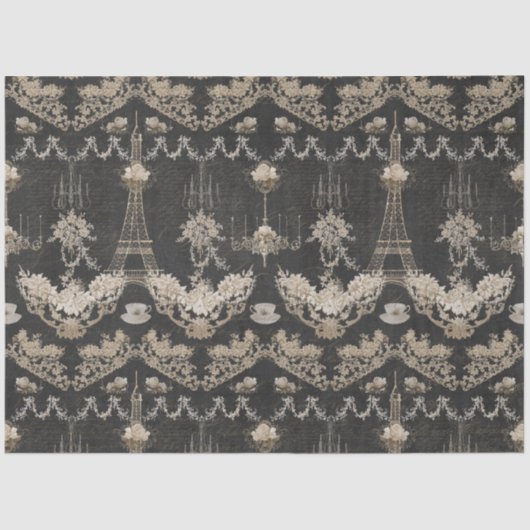 Paris Eiffel Tower Flora Ephemera Script Decoupage Seidenpapier (Vorderseite)