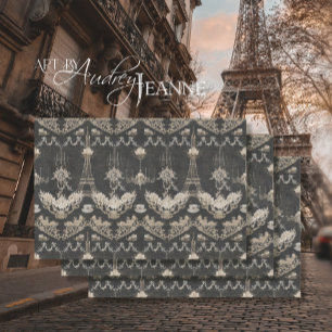 Paris Eiffel Tower Flora Ephemera Script Decoupage Seidenpapier