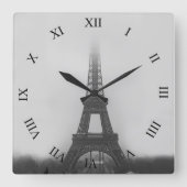 Paris Eiffel Tower Fog B&W Square Wall Clock Quadratische Wanduhr (Vorderseite)