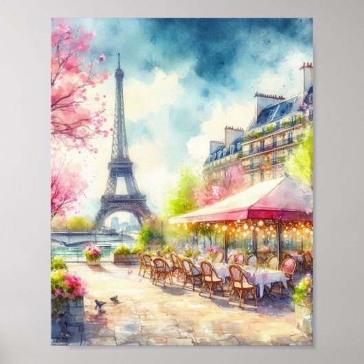 Paris Eiffel Tower France Wassercolor Poster (Vorne)