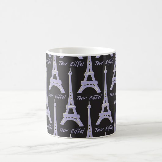 Paris Eiffel Tower Frankreich Lila und schwarze Ta Kaffeetasse (Mittel)