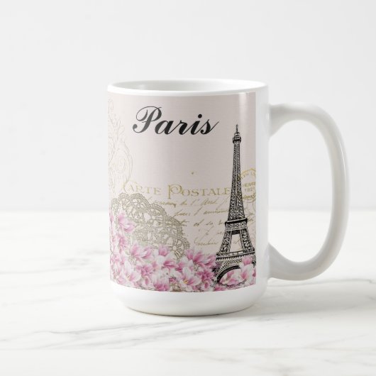 Paris Eiffel Tower Frankreich Vintage rosa Blume Kaffeetasse (Rechts)
