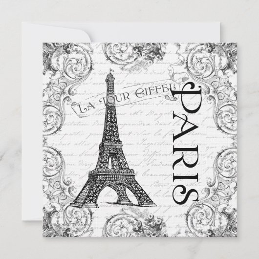 Paris Eiffel Tower Französisch-Scrolls Einladung (Vorderseite)