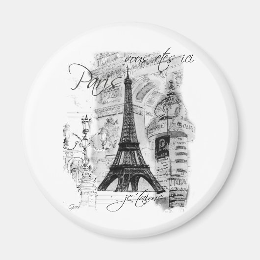 Paris Eiffel Tower Französisch Szene Collage Magnet (Vorne)