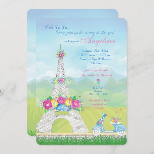 Paris Eiffel Tower, französische Themenpartei  Einladung (Vorne/Hinten)