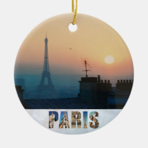 Paris Eiffel Tower French City Sunset Travel Foto Keramik Ornament