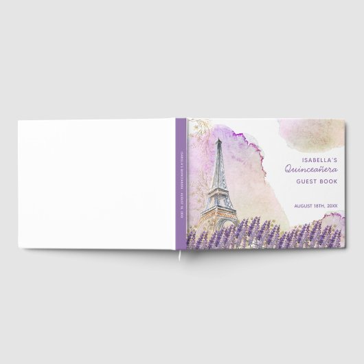 Paris Eiffel Tower French Lavender Quinceanera Gästebuch (Voll)