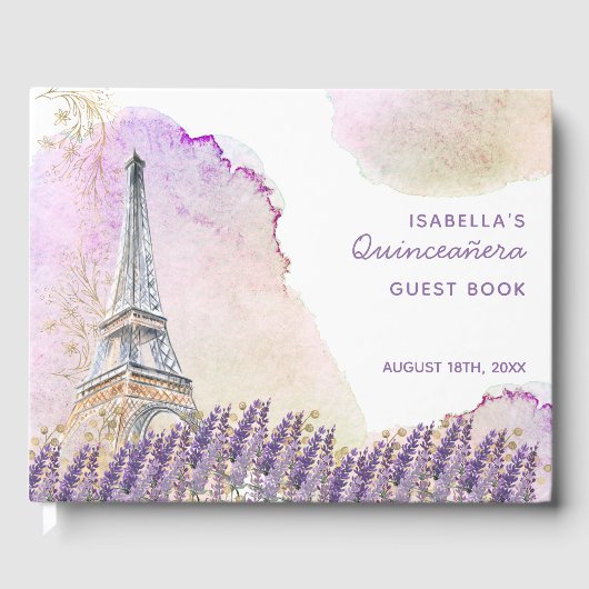 Paris Eiffel Tower French Lavender Quinceanera Gästebuch (Vorderseite)