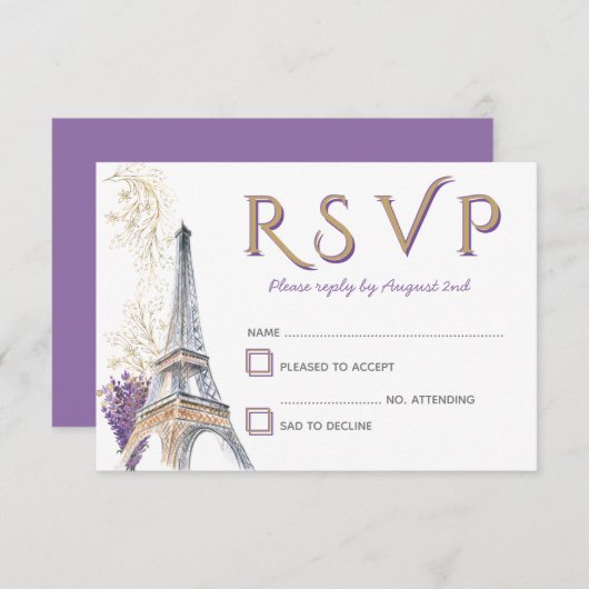 Paris Eiffel Tower French Lavender RSVP Card (Vorne/Hinten)