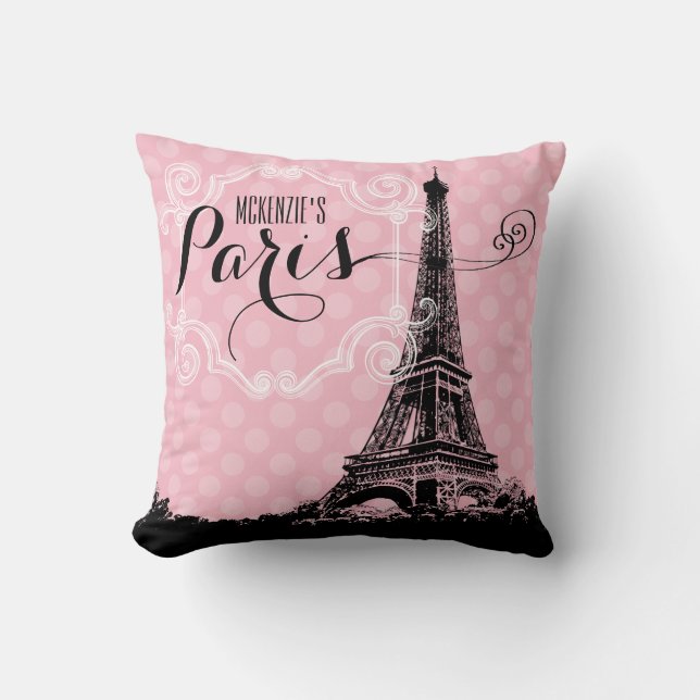 Paris Eiffel Tower Girly Pink Mit Monogramm Kissen (Vorderseite)