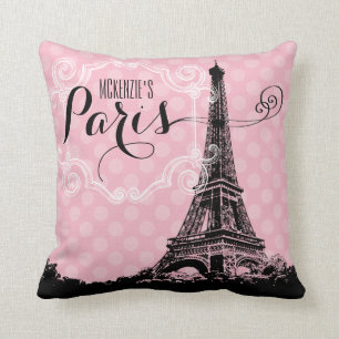 Paris Eiffel Tower Girly Pink Monogrammiert Kissen