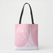 Paris Eiffel Tower Girly Pink White Mit Monogramm Tasche (Vorderseite)