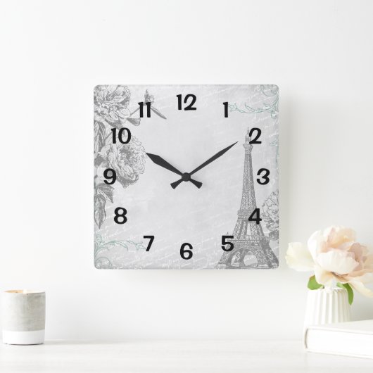 Paris Eiffel Tower Girly Quadratische Wanduhr (Zuhause)