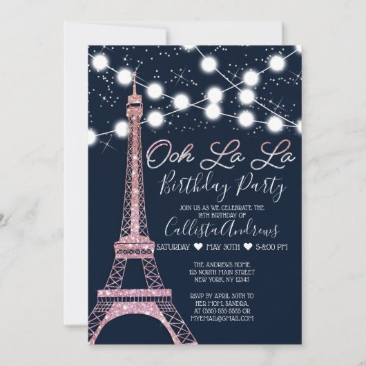Paris Eiffel Tower Glitzer Lights Birthday Einladung (Vorderseite)
