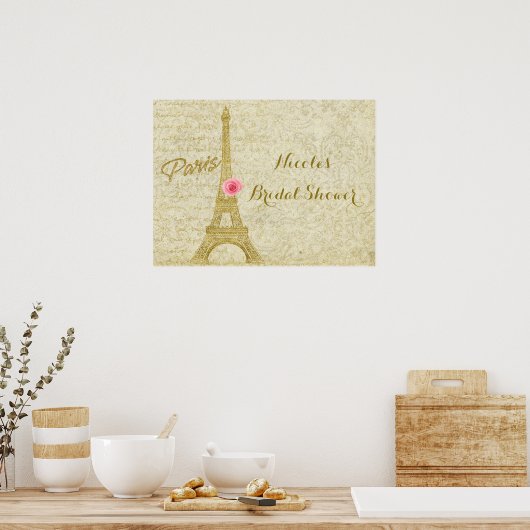 Paris Eiffel Tower Gold & Pink Elegantes Banner Poster (Küche)